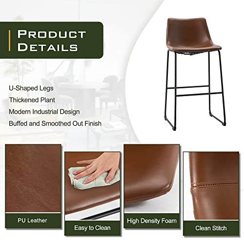 Nicbex Retro Bar Stools Crazy-Horse Leather With Metal Legs Barstools, Lounge Kitchen Island Bar Stools, Set Of 2, (Walnut Color) (A-Ge17021-Ussu014) #TOP5