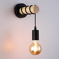 Lampara De Pared Ugani Barcelona LED Barlona Aplique de Pared Interior, Lámpara de Pared Vintage de Madera Industrial para Sala de Estar, Dormitorio y Pasillo, E27, Máx. 60W, 220V, IP20 Negro (LM135-N-Y)