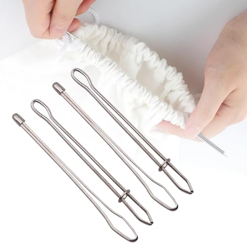 Upgraded DIY Rope Threader Clip, Drawstring Threader Tool Set, Stainless Steel Sewing Loop Turner Hooks with Latch, Easy Rope Threader Clips for Jackets Coats Pants Hoodies Shorts Sweaters (4PCS)