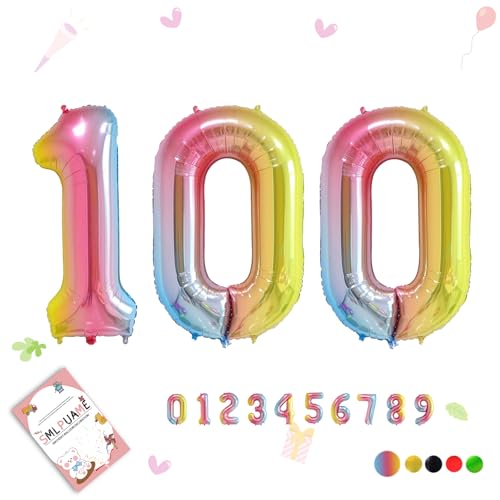 Image of 40 Inch Rainbow Gradient 100 Balloons for 100th Birthday Decor