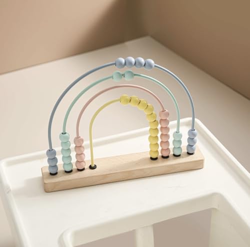 Image of Wooden Rainbow Abacus with Beaded Arches, Pastel Colors
