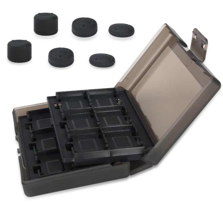 New World Game Card Case Holder for Nintendo Switch, 24-in-1 Game Storage Case Compatible with Nintendo Switch/ Switch Lite/ Switch OLED Catridge Storage Box Black+ 6 Thumb Grips