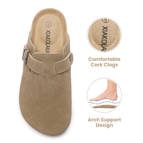 Image of Xiakolaka Women's Suede Clogs Adjustable Buckle Slip on Footbed Home Clog Slippers for Comfort Casual Daily Wear