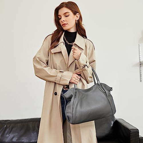 Image of HESHE Leather Shoulder Purses for Women Tote Handbags Satchel Hobo Handbag | Designer Genuine Leather Travel Top Handle Work Bag Ladies Crossbody Purses Adjustable Straps Large Capacity Zippered Closure