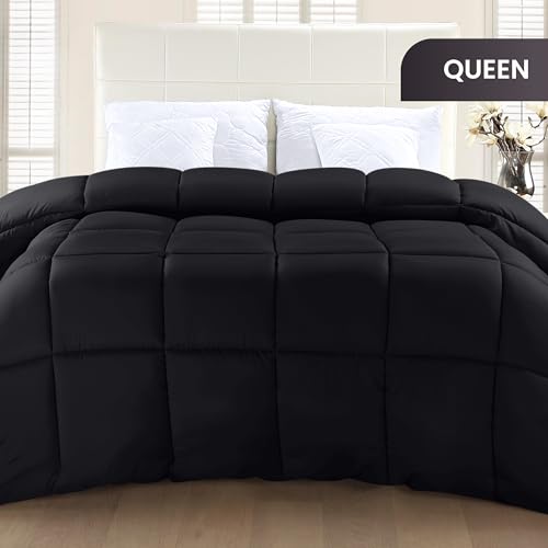 Utopia Bedding Comforter Duvet Insert, Quilted Comforter with Corner Tabs, Box Stitched Down Alternative Comforters Queen Size (Black)