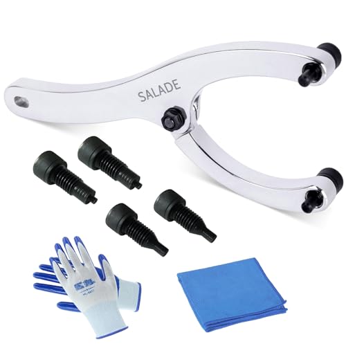 Salade 10-Inch Heavy Gland Nut Wrench with Handle Adjustable Spanner Wrench for Removing Hydraulic Cylinder Glands Under 7 Inches Includes 5/32 1/4 5/16 and 3/8 Pins Gloves and Towel
