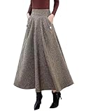 Jupe longue en laine chaude pour femme - Élégante taille haute - Jupe plissée évasée en laine avec poches pour femmes/juniors/seniors.