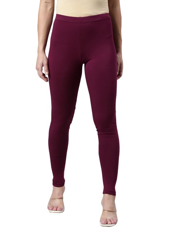 Image of GO COLORS Soft Cotton Stretch Ankle Length Leggings for Women | Breathable