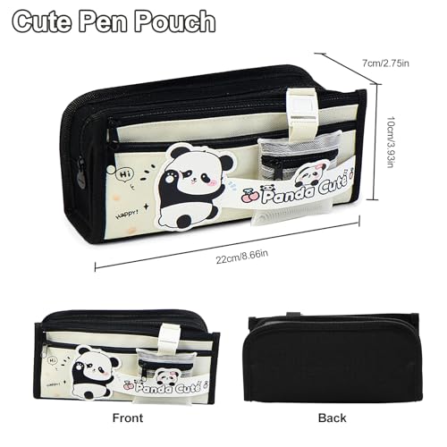 LJCZKA Cute Panda Pencil Case Large Capacity for Girls Boys Pencil Pouch with Compartments Panda Stationery for Office College School - Image 2