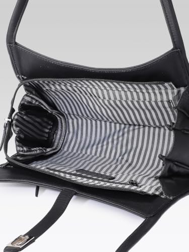 Image of Celtic Genuine Leather Shoulder Bag with Zip Closure Spacious Main Compartment and Long Shoulder Straps for Work Travel and Daily Use | Black |Gifts for Women