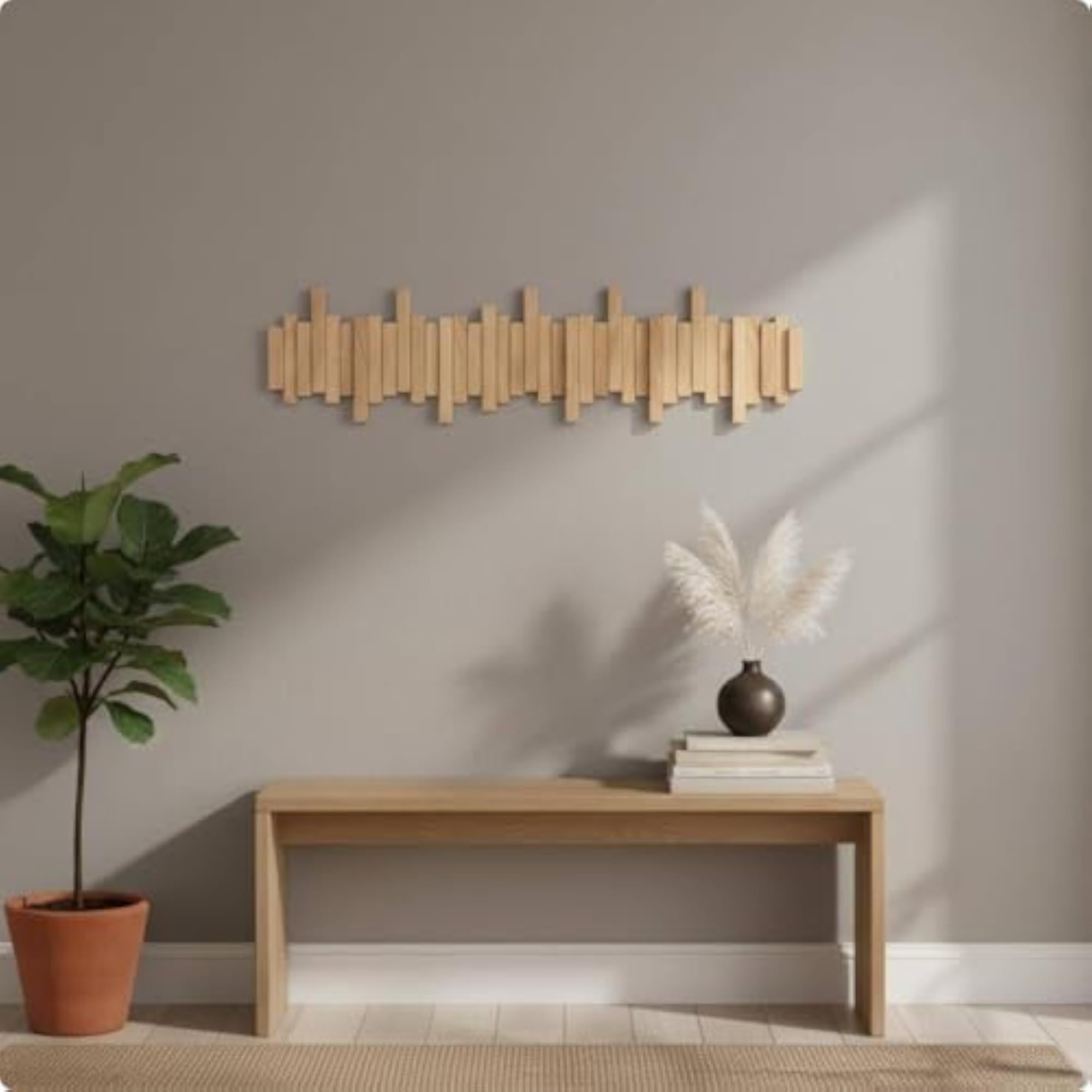 Wooden Flip Down Hook Rack for Entryway, 12 Hooks
