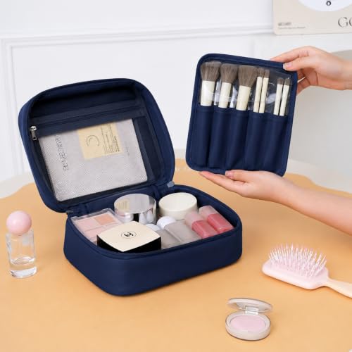 Image of WEMOL Travel Fashion Cosmetic Organizer Bag, Quilted Navy Blue | Detachable Pouch, Super Soft, For Brushes, Toiletries, Cosmetics, For Women