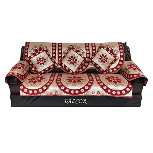 Image of Cotton 12 PCs DECAN Design Sofa Cover with Handle Cover Set of 5 Seater(3+1+1+6), Cushion Cover 16 * 16 Set of 5 PC, Total 17 PCs Set-Maroon