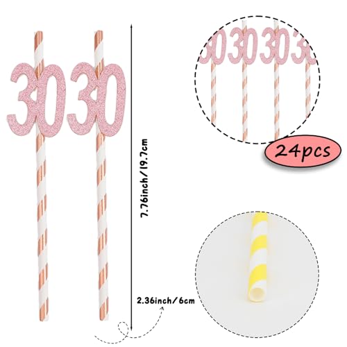 24 pitillos decorativos rosa con brillo para cumpleaños miniatura 2