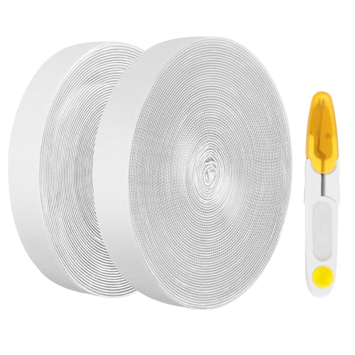 Somiara Hook and Loop Tape Strong 20 mm x 10 m Heavy Duty Double Sided Sticky Tape Self Adhesive Sticky Back Fastening Tape for Home Office DIY (White)