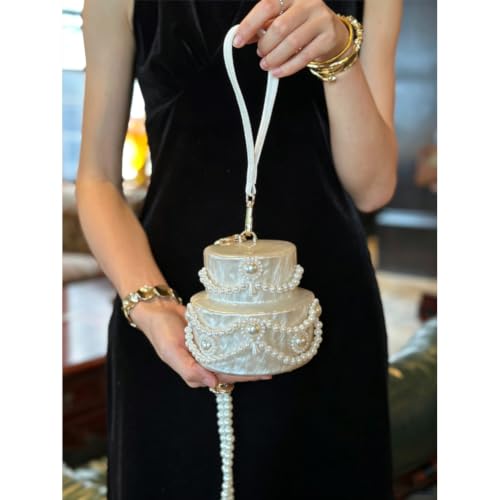 Image of Mini Acrylic Cake Shaped Clutch for Women Pearl Acrylic Evening Bag Unique Evening Handbag Purse for Wedding Party Prom