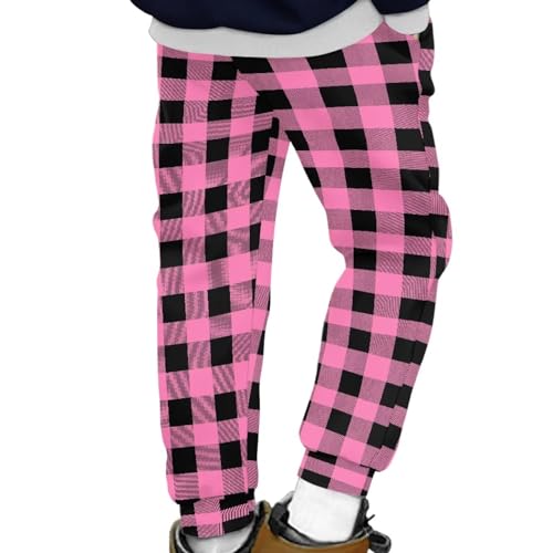 AmzPrint Red Black Buffalo Plaid Sweatpants for Girls Ugly Christmas Sweatpants Elastic High Waist Joggers Pants with Pockets2