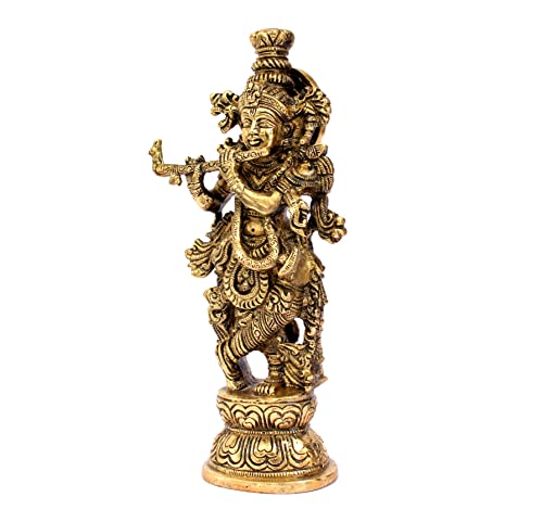 Image of ESPLANADE Brass Krishna Krishan Murti Idol Statue Sculpture | Pooja Idols | Home Decor - Golden - 9.25 inch Inches