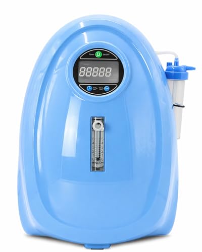 Portable Oxygen Concentrator 1-5L/min Adjustable Flow Rate 93% +/- 3% Oxygen Output Low Noise <43 dB LED Display Humidifier Bottle Nasal Cannula UK Plug for Home Use
