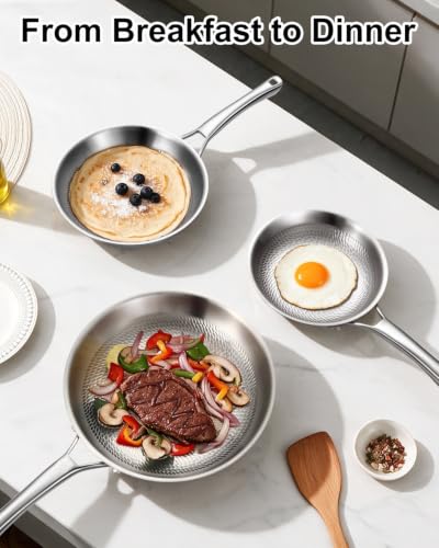 Image of Lazycorner Hammered 6-Piece Nonstick Frying Pan Set with Lids, 8 /10 /12 Inch