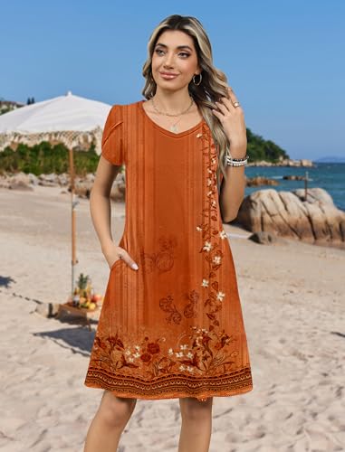 Image of Zeagoo Womens Summer A-Line Dress with Pockets Mini Short Sleeve Dresses Flowy Beach Swing Dress 2026 Vacation Travel