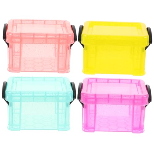 LALADEFIEE 4 Piezas Mini Contenedores Tapa Transparentes Apilables de Plástico Cierre Seguro, Compactos y Resistentes para Organizar Joyas y Accesorios en Baño o Dormitorio