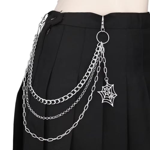 Punk Metal Spider Web Jeans Chain Belt Accessories For Men Women(Silver)3