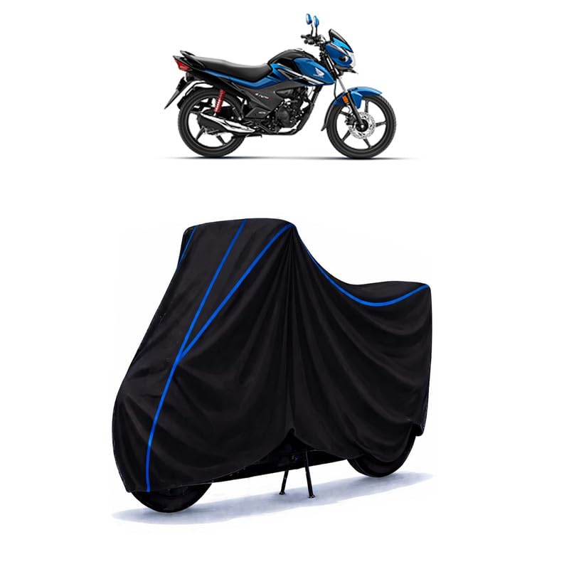 Image of Hero Glamour 125 Bike Cover Water Resistant Universal Motorcycle Rain | Heavy Duty UV Protection, Dust, Scratch Indoor Outdoor All Weather with Black Blue Piping Elastic