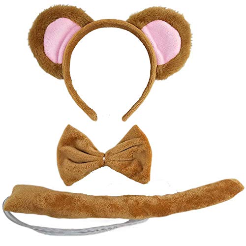 Diadema para niños y adultos, con diseño de animales de dibujos animados, para fiesta de cumpleaños, disfraz de Halloween, juego de lazo de cola de oreja (mono) Cover