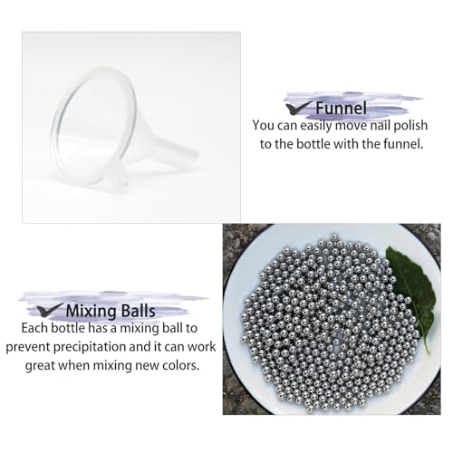 6PCS Large Capacity 75ML Empty Nail Polish Bottles with Brush, Large Spherical Refillable Glass Cuticle Oil Bottles Containers with Funnel & Mixing Balls 2.6oz for DIY Nail Art Cuticle Oils (Black)4