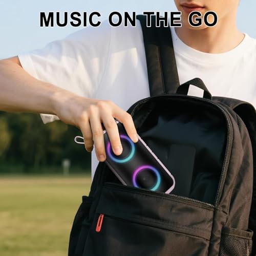 Image of Hupoaf Bluetooth Speaker, 2026 New Portable Wireless Speaker with 6D Loud Sound, IPX7 Waterproof Stocking Stuffers, HD Call, RGB Lights, 12H Playtime for Home /Party /Outdoor /Beach, White Elephant Gift