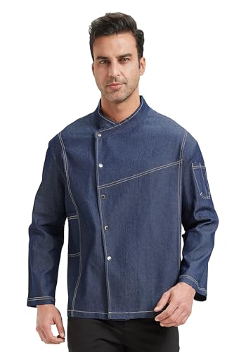 Nanxson Chaqueta de Chef Chaqueta de Chef Denim de Bolsillo para Hombre de Manga Larga Uniforme de Chef para Cocina de Restaurante