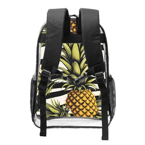 Pineapple with Striped Print Work Travel Stadium Events Transparent Backpack PVC Clear Bag Large Side Pockets2