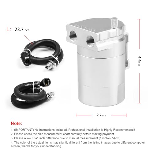 Image of 350ml Aluminum Oil Catch Can Polished Oil Separator Tank Compatible with Ford F150 2.7EB 3.5EB 5.0L Passenger Side 2011-2021, Expedition 3.5L EcoBoost 2018-2021, Raptor 3.5L Ecoboost 2017-2021,Silver