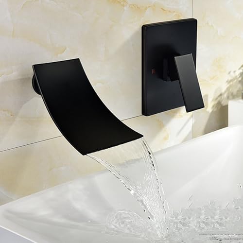 Mitigeur de lavabo encastré en laiton noir mat au design cascade luxueux