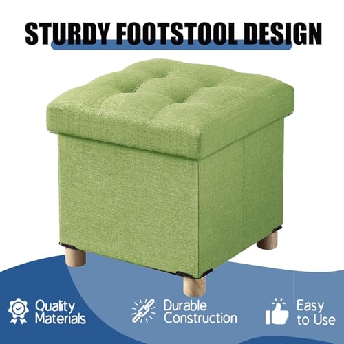 Image of BRIAN & DANY 15 Inches Ottoman with Storage, Square Small Storage Ottoman Foot Rest with Legs, Ottomans Foot Stool for Dorm, Living Room, Entryway (Bright Green)