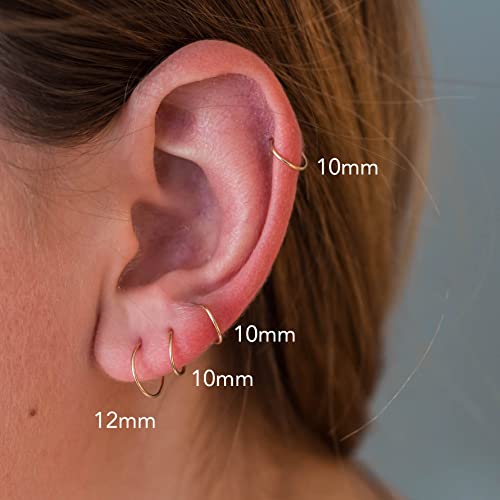 Little Gold Hoops, Small 10mm, Extra Thin 24 Gauge Earrings 14k Yellow Gold Fill Earrings Handmade Sleeper Hugger Hoop Earrings
