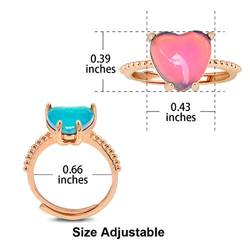 Minimalist Rose Gold Heart Mood Ring Crystal Color Change Stone Size Adjustable for Women2