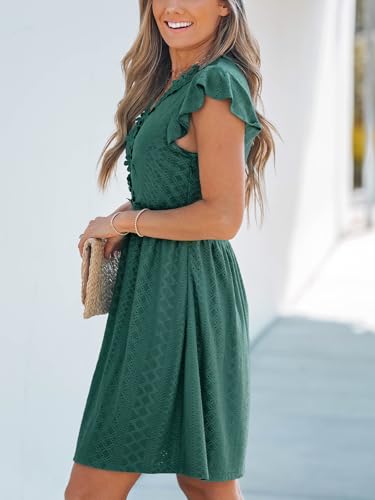 Image of CUPSHE Women's Boho V Neck Lace Dress Casual Eyelet Summer Mini Sundress Ruffle Cap Sleeve A-Line Beach Vacation Dress 2026