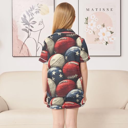 ALAZA Rugby Ball Star American Football Satin Pajamas Set Short Sleeve Button Down Sleepwear Summer Pjs 2 Piece4