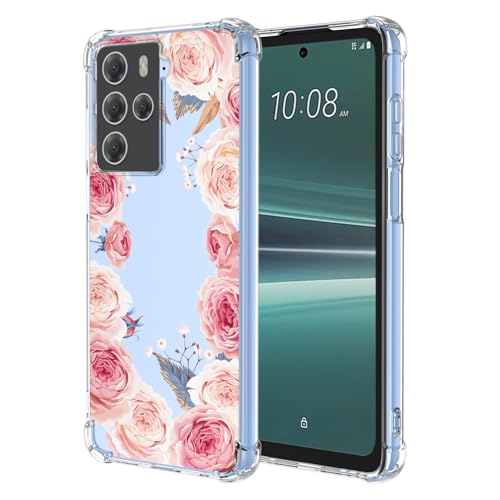 RRXSYXL for HTC U23 Case,HTC U23 Pro Case with Clear Floral Pattern,Shockproof Soft Case for HTC U23,HTC U23 Pro,Pink Floral
