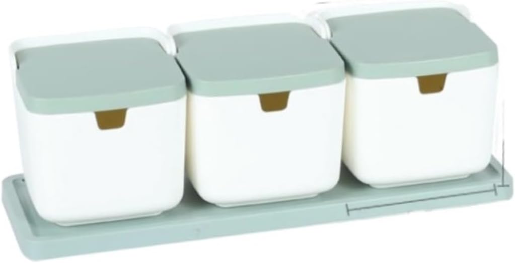 Condiment Set Seasoning Box Condiment Jar Plastic Seasoning Jar Set With Spoon Lid And Tray Spice Bottle Sugar Container Kitchen Sugar Bowl Salt Set Salt and Sugar Container Sets Condiment Pot (Color