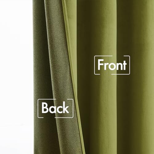 Image of MIULEE Moss Green Velvet Pinch Pleat Blackout Curtains W52 X L96 Inches