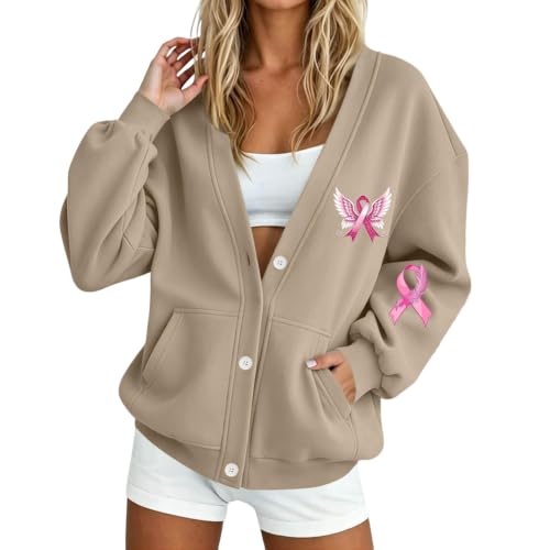 Breast Cancer Sweatshirt Cardigan for Women Long Sleeve Oversized Jacket - image 1