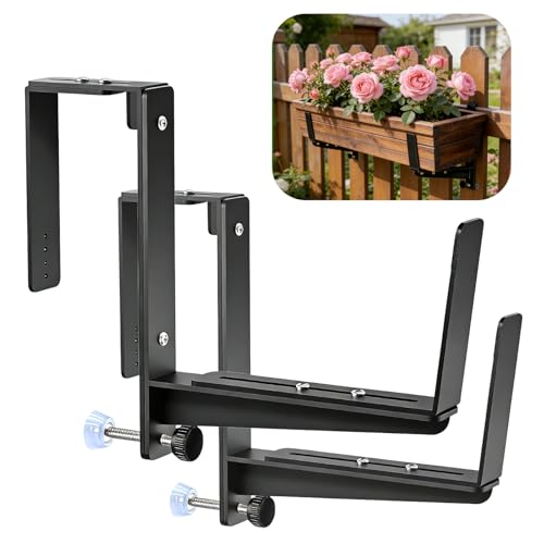 eupdd Lot De 2 Supports De Jardinière Robustes Pour Balcon, Support Jardiniere Balcon En Métal Renforcé, Support De Bac À Fleurs Réglable Pour Balustrade,...
