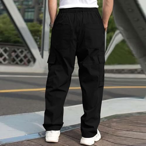 Men's Casual Cargo Pants Elastic Waist Drawstring Baggy Pants Straight Leg Sweatpants with Pockets4