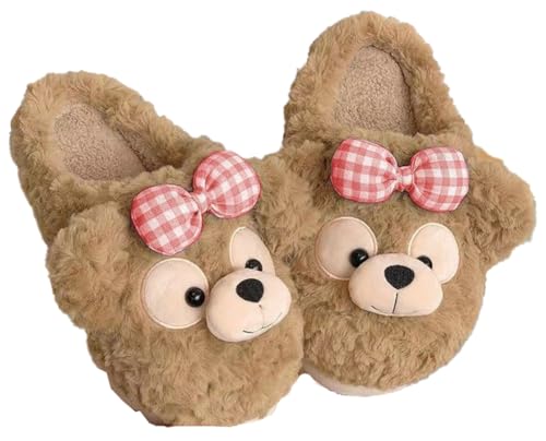 Cartoon Bear Fuzzy Slippers for Women Full Coverage Thick Sole Non - slip Cozy Indoor Home Shoes