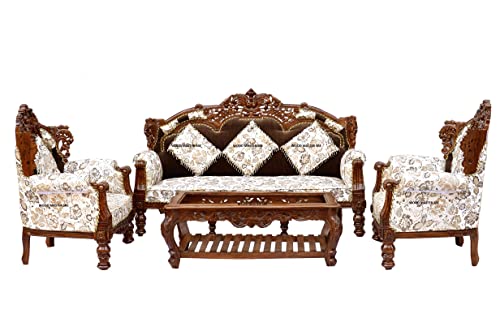 Image of Luxury Wooden Teakwwood Five Seater Sofa Set for Living Room (Honey Brown) Solid Wood Outdoor Chair 5 Seater Sofa | (2)