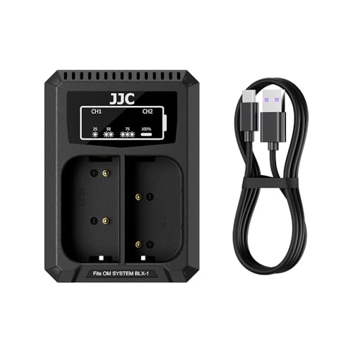 Image of JJC BLX-1 USB Battery Charger for Olympus OM-1 Mark II OM1 OM-3 OM3 Cameras | 50cm /19.68 inch USB to USB-C Charging Cable, with Overheat & Overcharge Protection, Compact and Portable, Dual-Slot