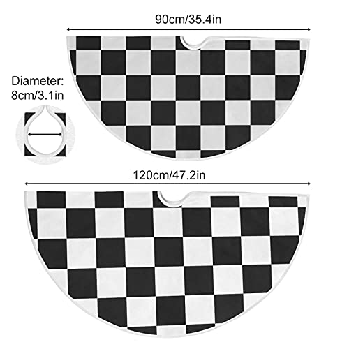 Naanle Geometric Black And White Checked Christmas Tree Skirt 35" Tree Skirt For Merry Christmas Party Christmas Tree Decoration Blanket Xmas Tree Mat #TOP4
